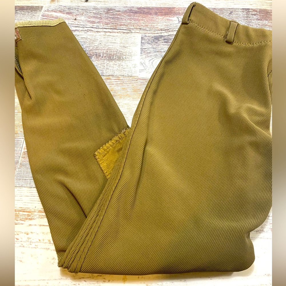 TuffRider Pants Size 28  Taupe Brown Rib Knee Patch Breeches Equestrian Worn